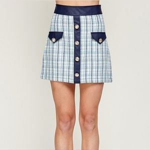 Blue Short Sleeve Tweed Top and Skirt Set